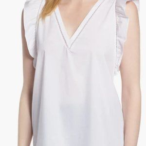 Nordstrom 1901 WHITE Ruffle Cotton Poplin Blend Top Extra Small -XS